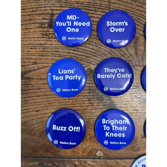 1991 PENN STATE MELLON BANK COMPLETE FOOTBALL SEASON SLOGAN BUTTON SET - Picture 2 of 4